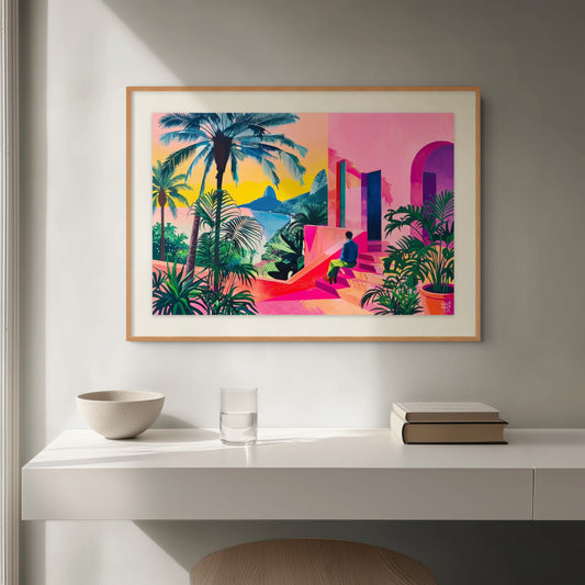 Pink Horizon fine art print displayed in contemporary interior