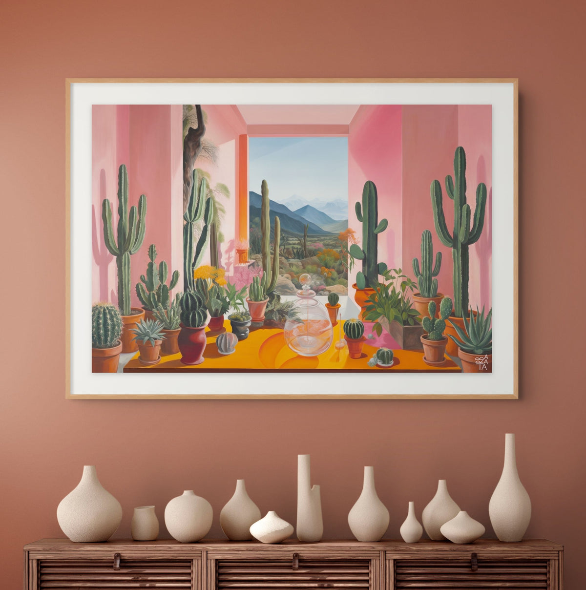 Cactus Light fine art print displayed in contemporary interior