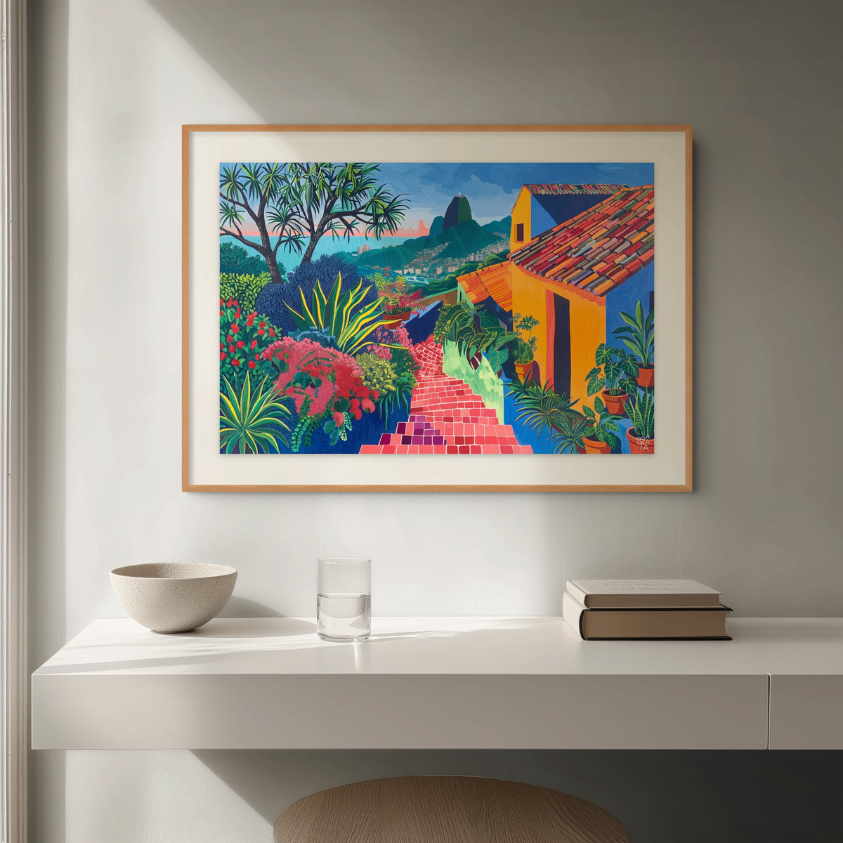 Stairs to Rio fine art print displayed in contemporary interior